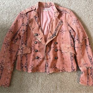 Free People Coral and Black Patterned Blazer